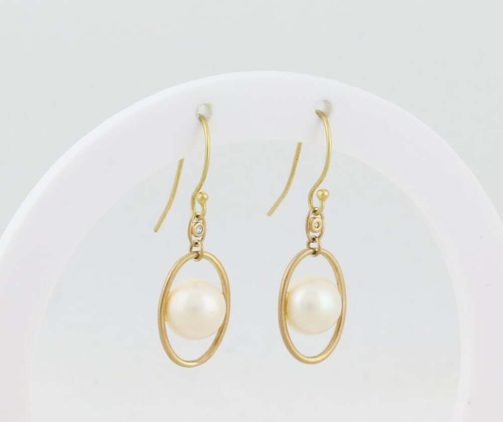 18k Gold Over Sterling Silver Freshwater Pearl Earrings Dangle Drop 1 1/4" x 3/8